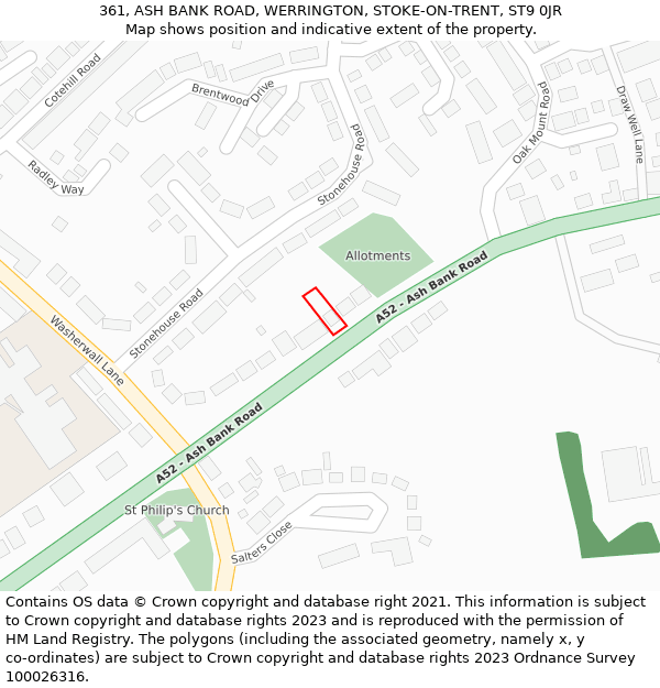 361, ASH BANK ROAD, WERRINGTON, STOKE-ON-TRENT, ST9 0JR: Location map and indicative extent of plot