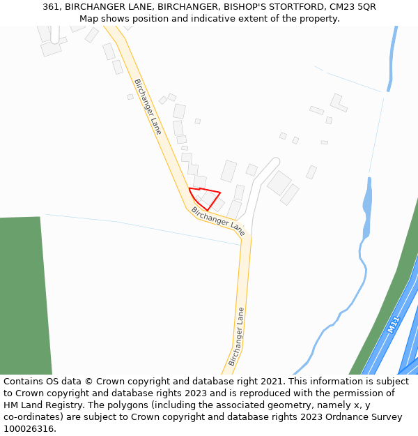 361, BIRCHANGER LANE, BIRCHANGER, BISHOP'S STORTFORD, CM23 5QR: Location map and indicative extent of plot