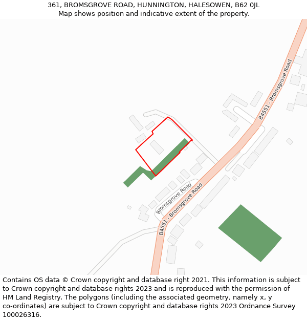 361, BROMSGROVE ROAD, HUNNINGTON, HALESOWEN, B62 0JL: Location map and indicative extent of plot