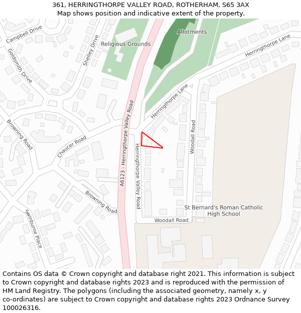 361, HERRINGTHORPE VALLEY ROAD, ROTHERHAM, S65 3AX: Location map and indicative extent of plot