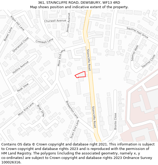 361, STAINCLIFFE ROAD, DEWSBURY, WF13 4RD: Location map and indicative extent of plot