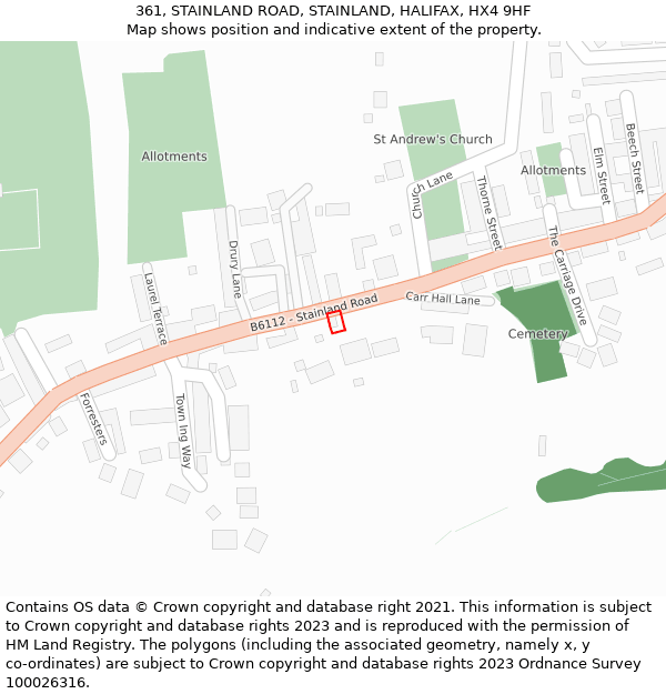 361, STAINLAND ROAD, STAINLAND, HALIFAX, HX4 9HF: Location map and indicative extent of plot