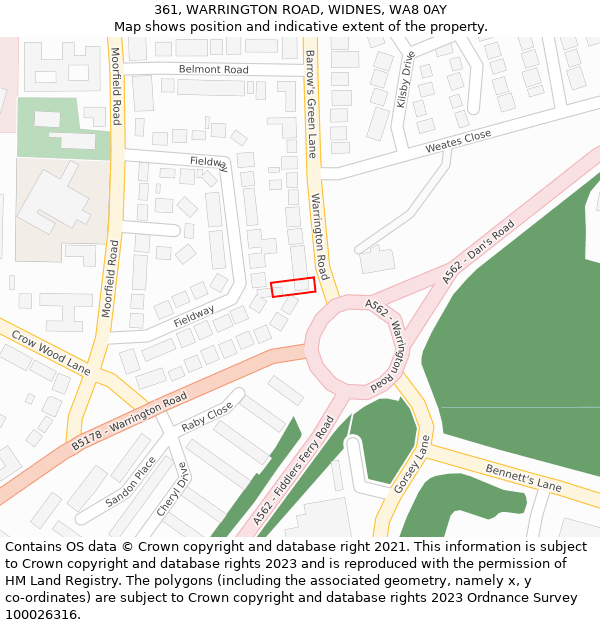 361, WARRINGTON ROAD, WIDNES, WA8 0AY: Location map and indicative extent of plot