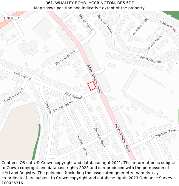 361, WHALLEY ROAD, ACCRINGTON, BB5 5DF: Location map and indicative extent of plot