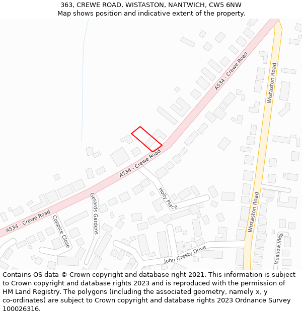 363, CREWE ROAD, WISTASTON, NANTWICH, CW5 6NW: Location map and indicative extent of plot