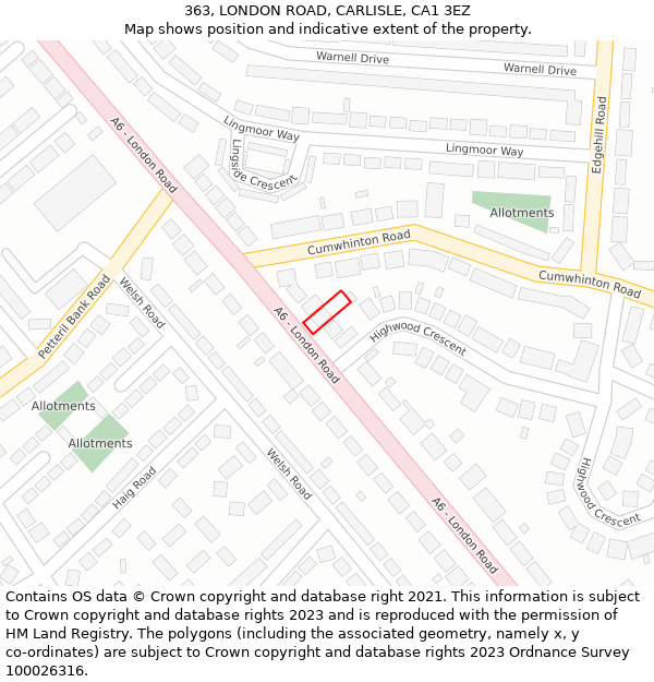 363, LONDON ROAD, CARLISLE, CA1 3EZ: Location map and indicative extent of plot