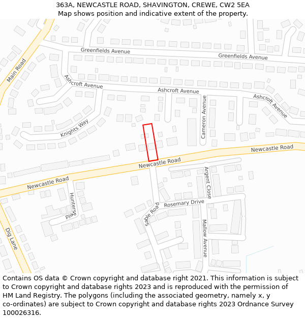 363A, NEWCASTLE ROAD, SHAVINGTON, CREWE, CW2 5EA: Location map and indicative extent of plot