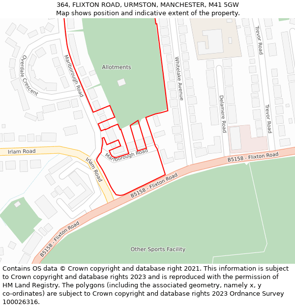 364, FLIXTON ROAD, URMSTON, MANCHESTER, M41 5GW: Location map and indicative extent of plot