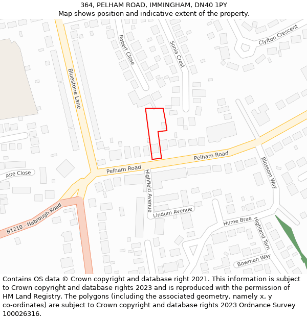 364, PELHAM ROAD, IMMINGHAM, DN40 1PY: Location map and indicative extent of plot