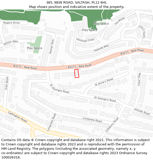 365, NEW ROAD, SALTASH, PL12 6HL: Location map and indicative extent of plot