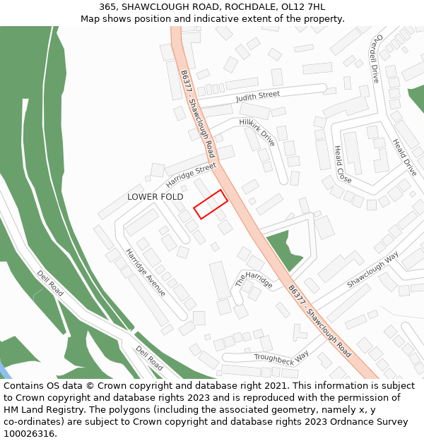 365, SHAWCLOUGH ROAD, ROCHDALE, OL12 7HL: Location map and indicative extent of plot