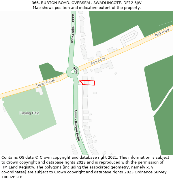 366, BURTON ROAD, OVERSEAL, SWADLINCOTE, DE12 6JW: Location map and indicative extent of plot