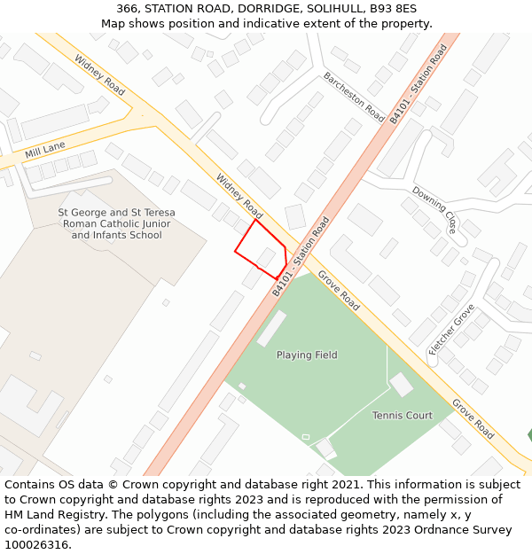 366, STATION ROAD, DORRIDGE, SOLIHULL, B93 8ES: Location map and indicative extent of plot