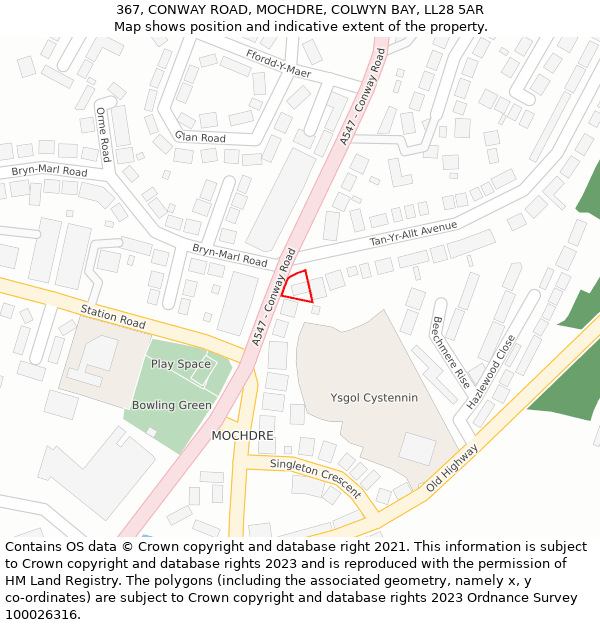 367, CONWAY ROAD, MOCHDRE, COLWYN BAY, LL28 5AR: Location map and indicative extent of plot