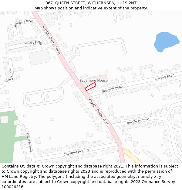 367, QUEEN STREET, WITHERNSEA, HU19 2NT: Location map and indicative extent of plot