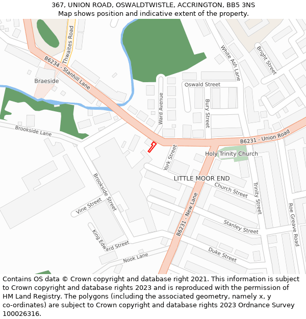 367, UNION ROAD, OSWALDTWISTLE, ACCRINGTON, BB5 3NS: Location map and indicative extent of plot