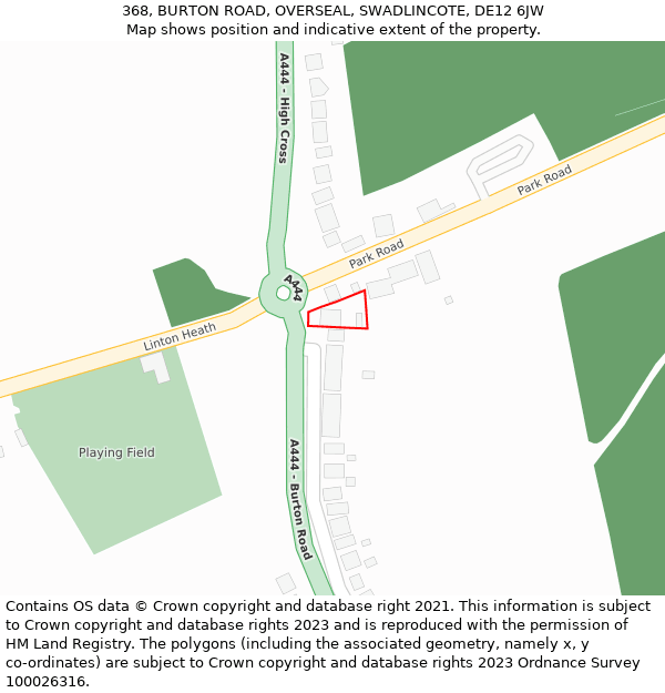 368, BURTON ROAD, OVERSEAL, SWADLINCOTE, DE12 6JW: Location map and indicative extent of plot