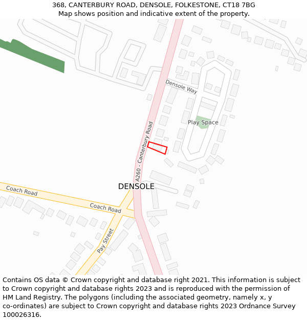 368, CANTERBURY ROAD, DENSOLE, FOLKESTONE, CT18 7BG: Location map and indicative extent of plot