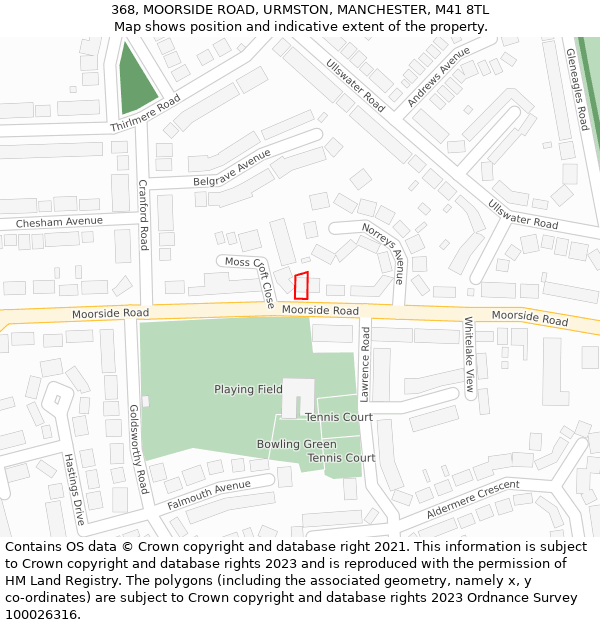 368, MOORSIDE ROAD, URMSTON, MANCHESTER, M41 8TL: Location map and indicative extent of plot