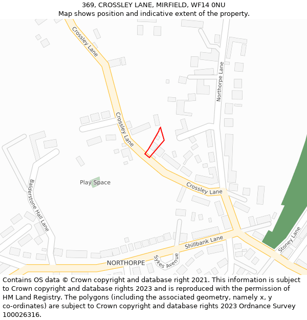 369, CROSSLEY LANE, MIRFIELD, WF14 0NU: Location map and indicative extent of plot