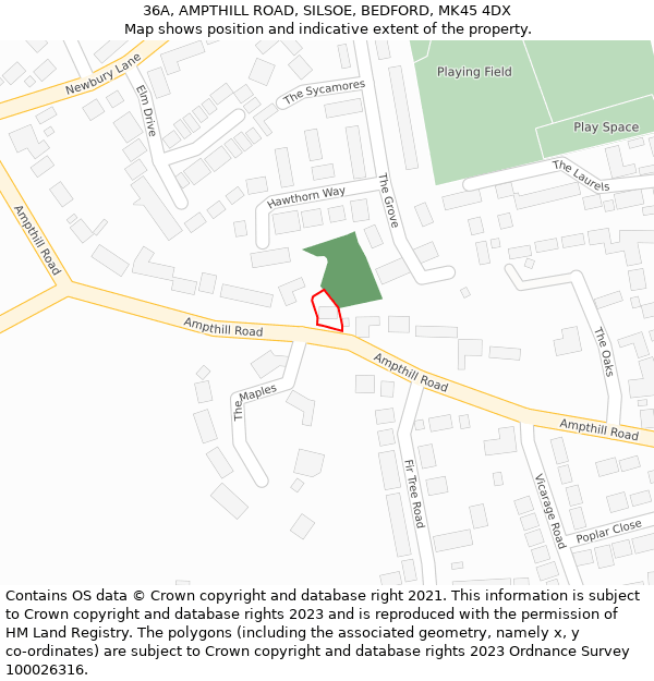 36A, AMPTHILL ROAD, SILSOE, BEDFORD, MK45 4DX: Location map and indicative extent of plot