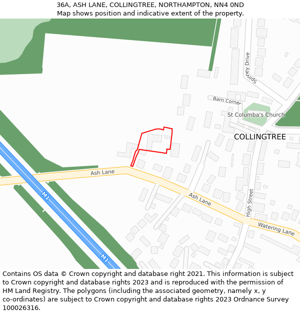 36A, ASH LANE, COLLINGTREE, NORTHAMPTON, NN4 0ND: Location map and indicative extent of plot