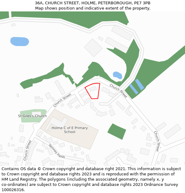 36A, CHURCH STREET, HOLME, PETERBOROUGH, PE7 3PB: Location map and indicative extent of plot