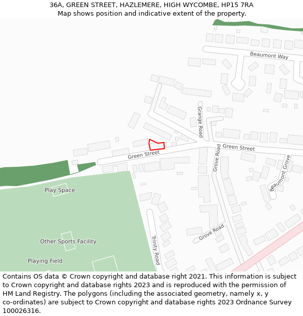 36A, GREEN STREET, HAZLEMERE, HIGH WYCOMBE, HP15 7RA: Location map and indicative extent of plot