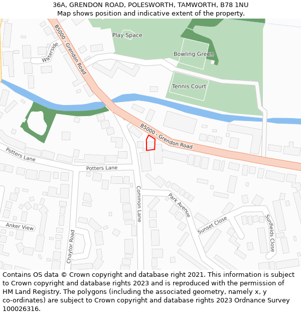 36A, GRENDON ROAD, POLESWORTH, TAMWORTH, B78 1NU: Location map and indicative extent of plot