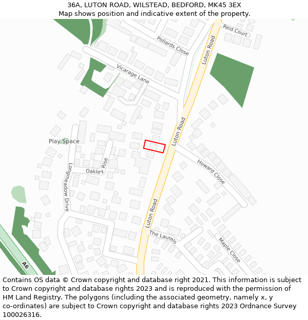 36A, LUTON ROAD, WILSTEAD, BEDFORD, MK45 3EX: Location map and indicative extent of plot