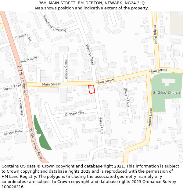 36A, MAIN STREET, BALDERTON, NEWARK, NG24 3LQ: Location map and indicative extent of plot