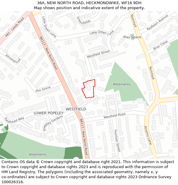 36A, NEW NORTH ROAD, HECKMONDWIKE, WF16 9DH: Location map and indicative extent of plot