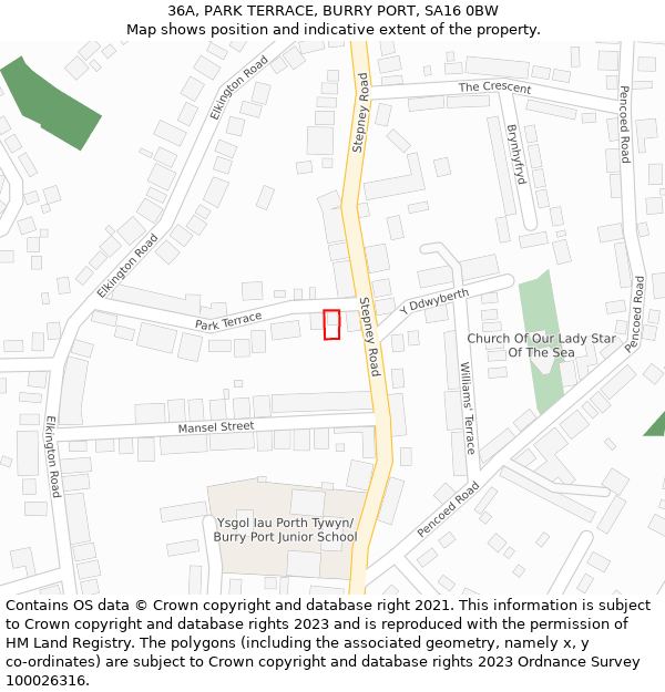 36A, PARK TERRACE, BURRY PORT, SA16 0BW: Location map and indicative extent of plot