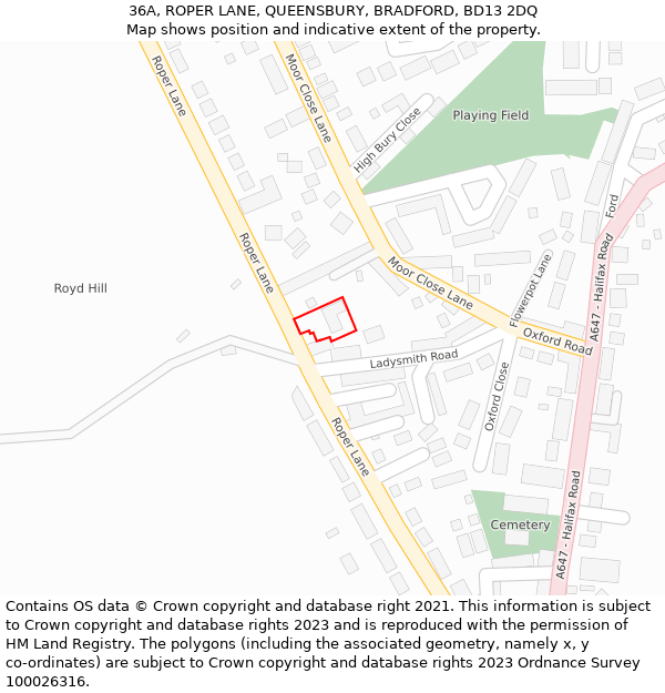 36A, ROPER LANE, QUEENSBURY, BRADFORD, BD13 2DQ: Location map and indicative extent of plot