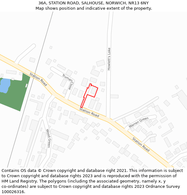 36A, STATION ROAD, SALHOUSE, NORWICH, NR13 6NY: Location map and indicative extent of plot