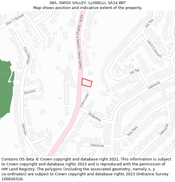 36A, SWISS VALLEY, LLANELLI, SA14 8BT: Location map and indicative extent of plot