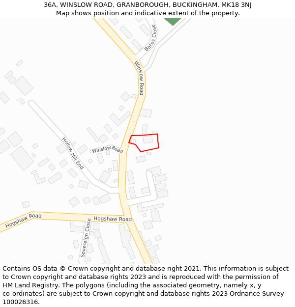 36A, WINSLOW ROAD, GRANBOROUGH, BUCKINGHAM, MK18 3NJ: Location map and indicative extent of plot