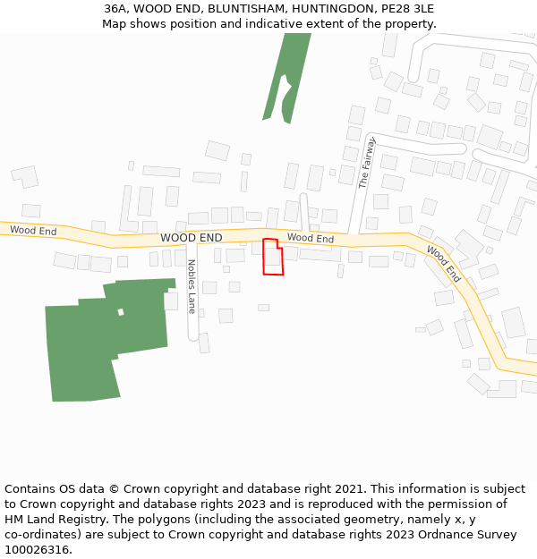 36A, WOOD END, BLUNTISHAM, HUNTINGDON, PE28 3LE: Location map and indicative extent of plot