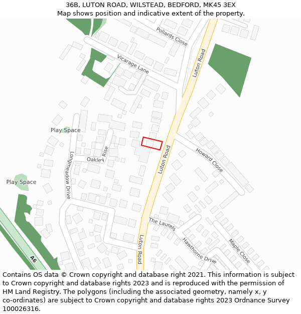 36B, LUTON ROAD, WILSTEAD, BEDFORD, MK45 3EX: Location map and indicative extent of plot