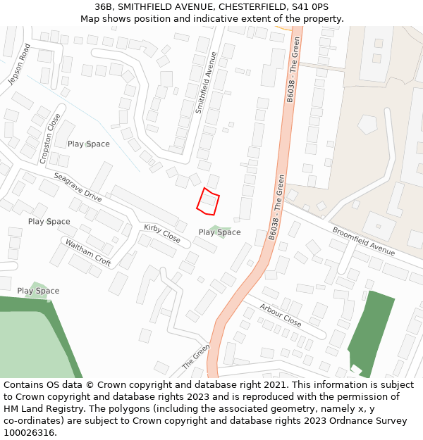 36B, SMITHFIELD AVENUE, CHESTERFIELD, S41 0PS: Location map and indicative extent of plot