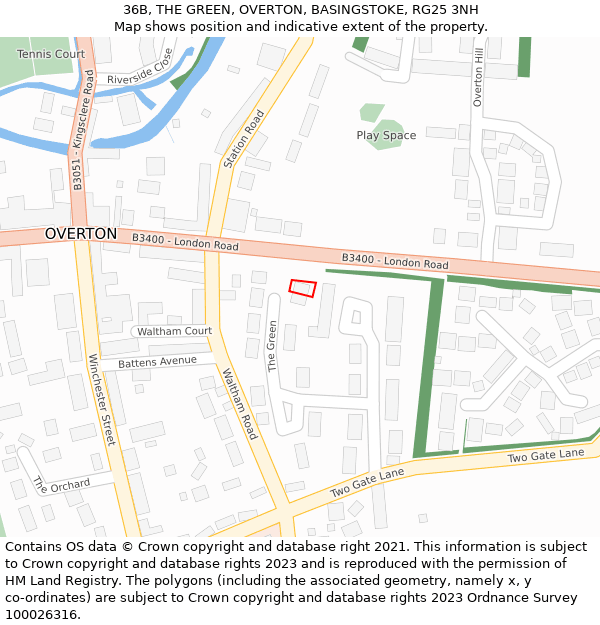 36B, THE GREEN, OVERTON, BASINGSTOKE, RG25 3NH: Location map and indicative extent of plot