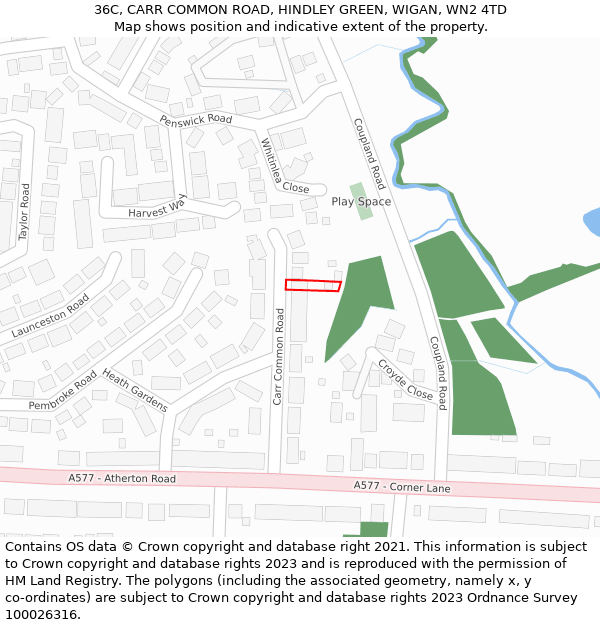 36C, CARR COMMON ROAD, HINDLEY GREEN, WIGAN, WN2 4TD: Location map and indicative extent of plot