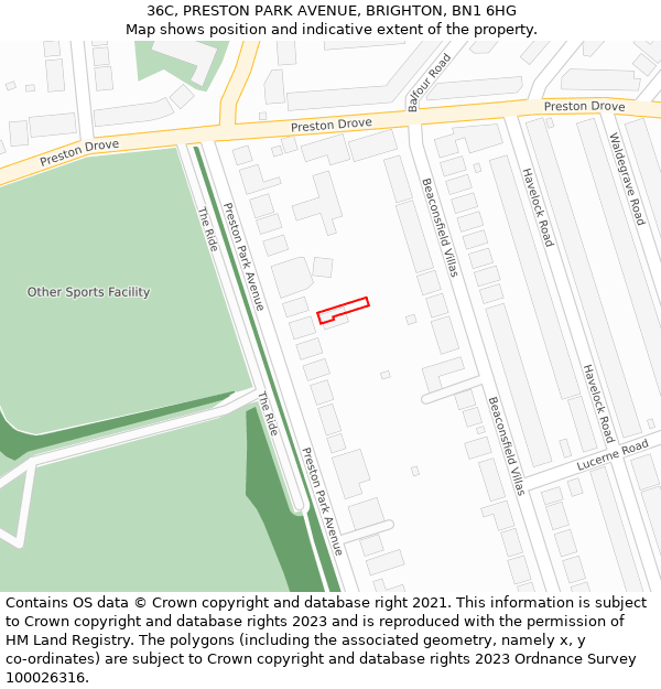 36C, PRESTON PARK AVENUE, BRIGHTON, BN1 6HG: Location map and indicative extent of plot