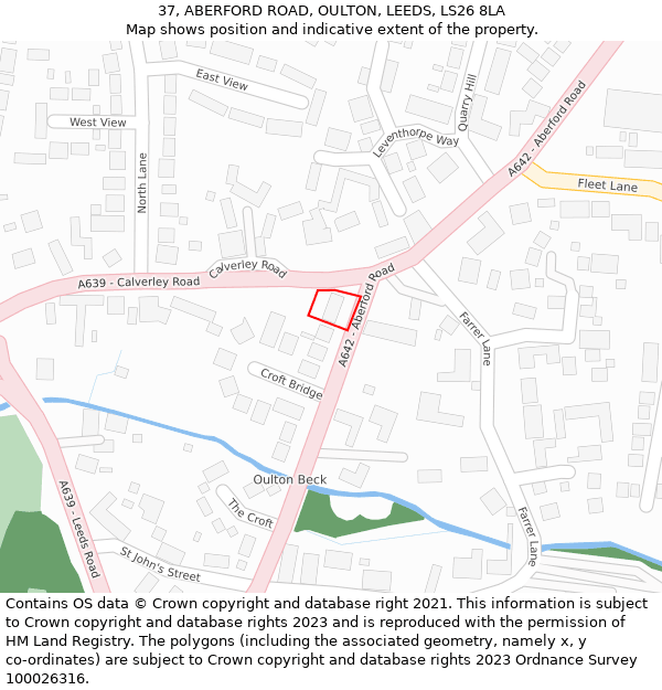 37, ABERFORD ROAD, OULTON, LEEDS, LS26 8LA: Location map and indicative extent of plot