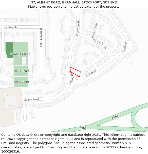 37, ALBANY ROAD, BRAMHALL, STOCKPORT, SK7 1ND: Location map and indicative extent of plot