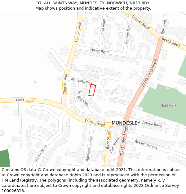 37, ALL SAINTS WAY, MUNDESLEY, NORWICH, NR11 8BY: Location map and indicative extent of plot