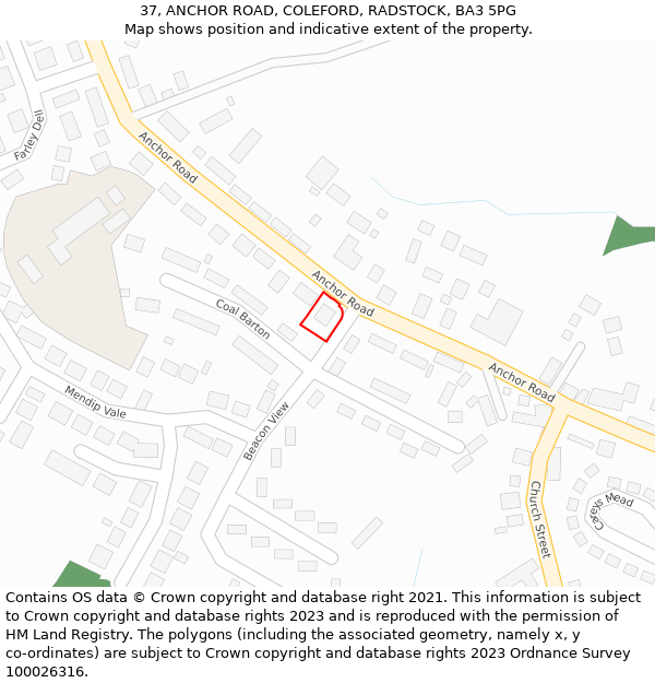 37, ANCHOR ROAD, COLEFORD, RADSTOCK, BA3 5PG: Location map and indicative extent of plot