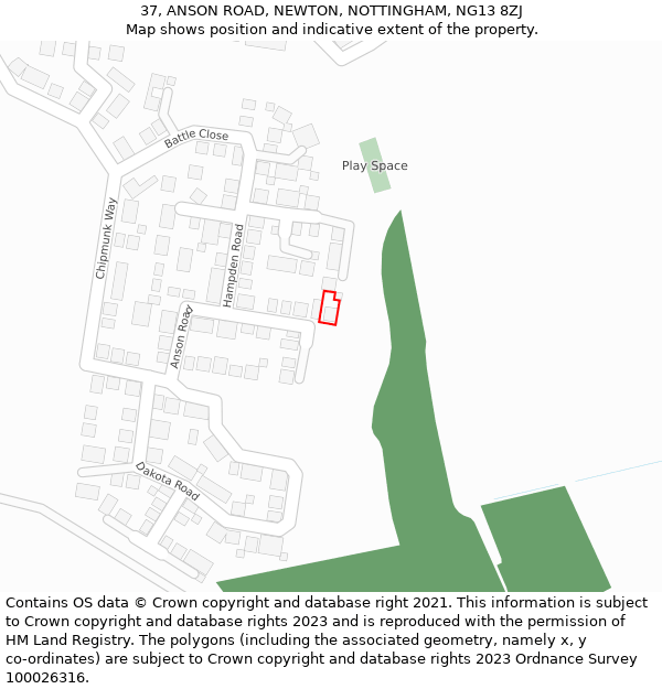 37, ANSON ROAD, NEWTON, NOTTINGHAM, NG13 8ZJ: Location map and indicative extent of plot