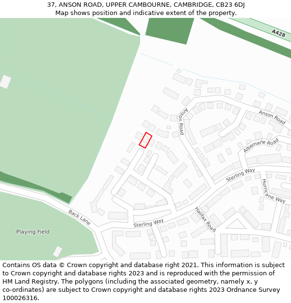 37, ANSON ROAD, UPPER CAMBOURNE, CAMBRIDGE, CB23 6DJ: Location map and indicative extent of plot