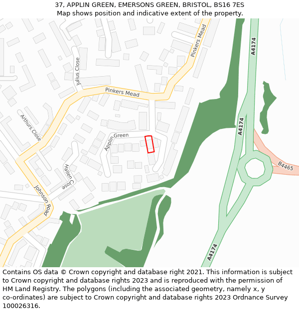 37, APPLIN GREEN, EMERSONS GREEN, BRISTOL, BS16 7ES: Location map and indicative extent of plot